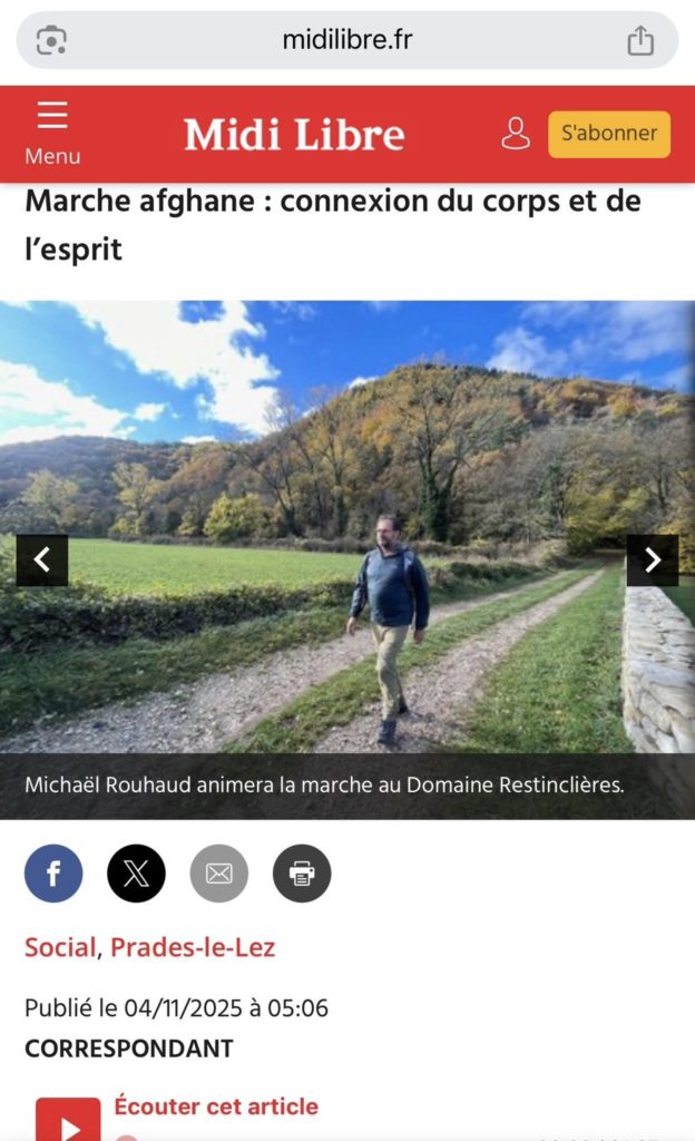 article en ligne sur la marche afghane sur Midi libre du 4 novembre 2025