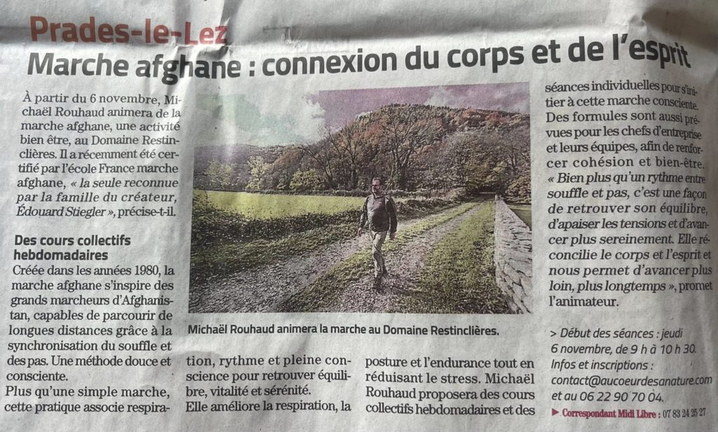 article sur la marche afghane sur le Midi libre du 4 novembre 2025
